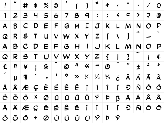 CCCutthroatInt Regular  glyph index