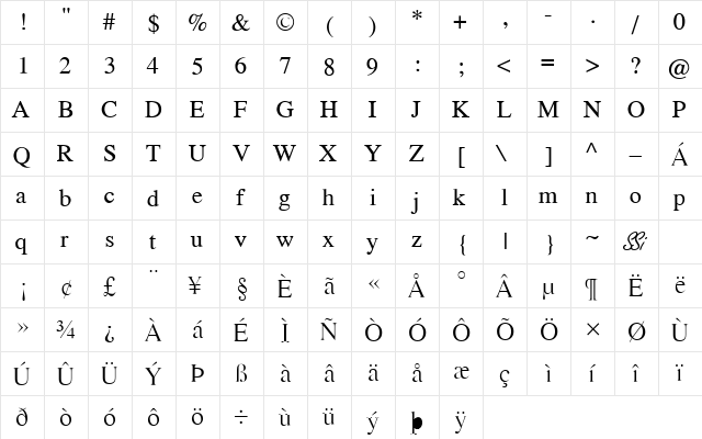 Greco Light SSi Normal  glyph index