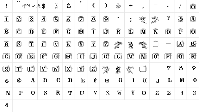 Angelots Regular  glyph index