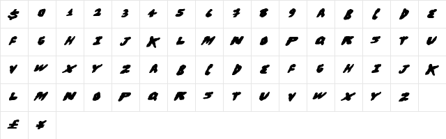 BroHugs Regular  glyph index
