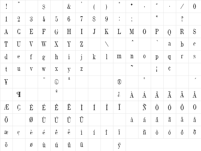 Toys In The Attic 2 Regular  glyph index