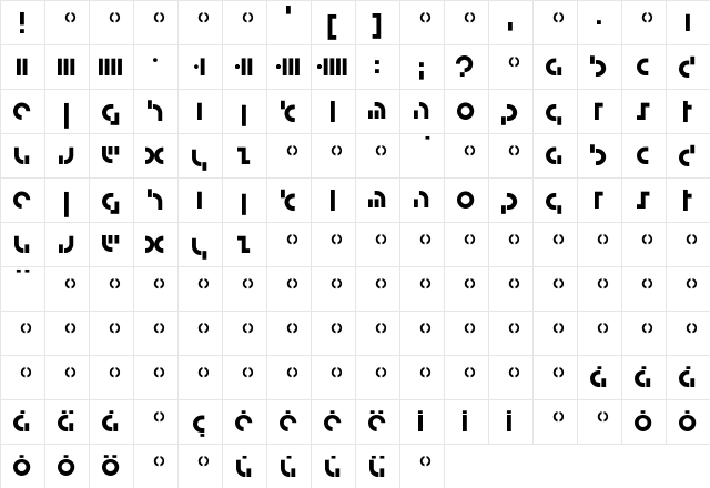 Graphic Regular  glyph index