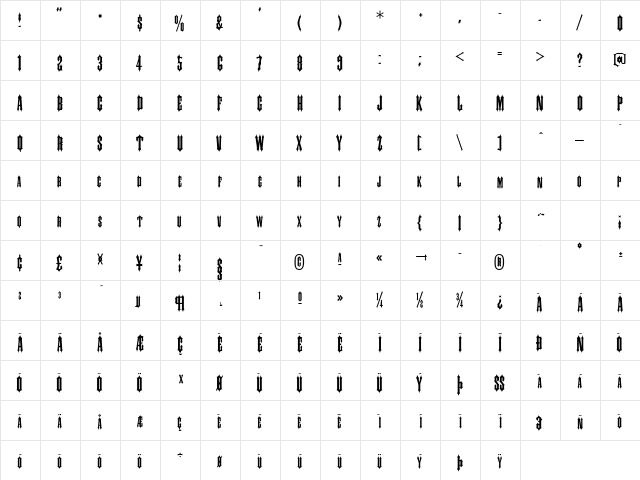 Slayer Regular  glyph index