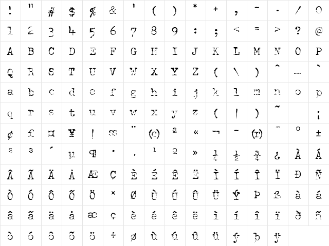 SchmutzICG Corroded  glyph index