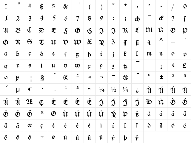 AlteSchwabacher Regular  glyph index