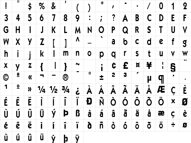 Elegance Regular  glyph index