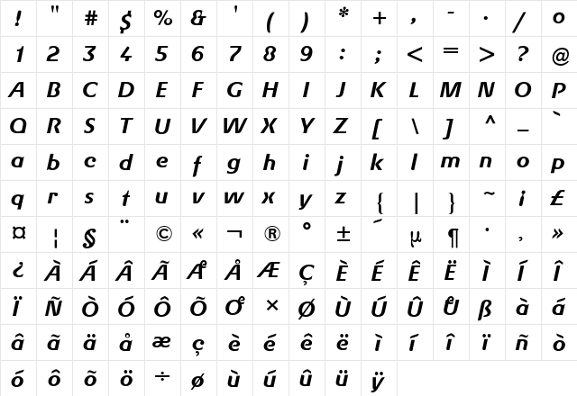 Gerstner BQ Italic  glyph index