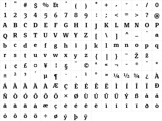 PageSerifTF-DemiBold Regular  glyph index