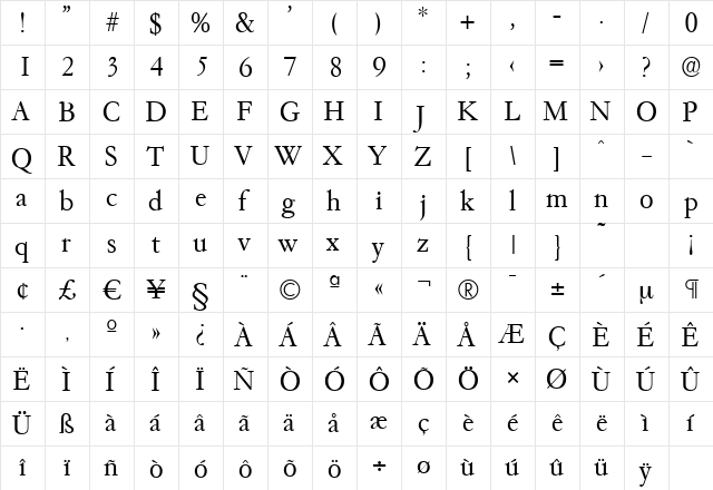GarfeldSerial-Light Regular  glyph index