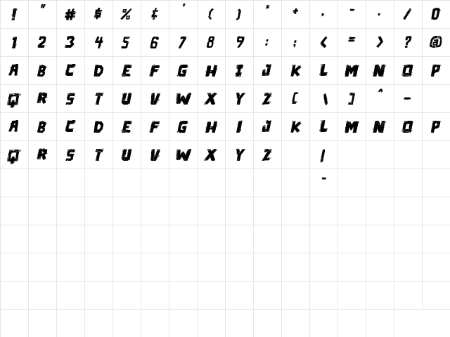 Die in a fire PG Italic  glyph index