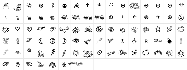 F2FSimbolico Regular  glyph index