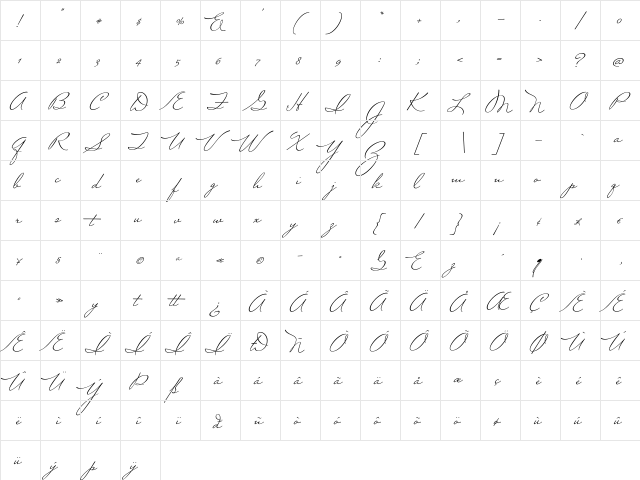 Mr Sheffield Regular  glyph index