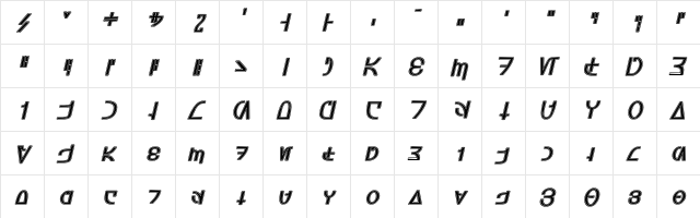 Aurebesh_Rodian OblqOutline  glyph index