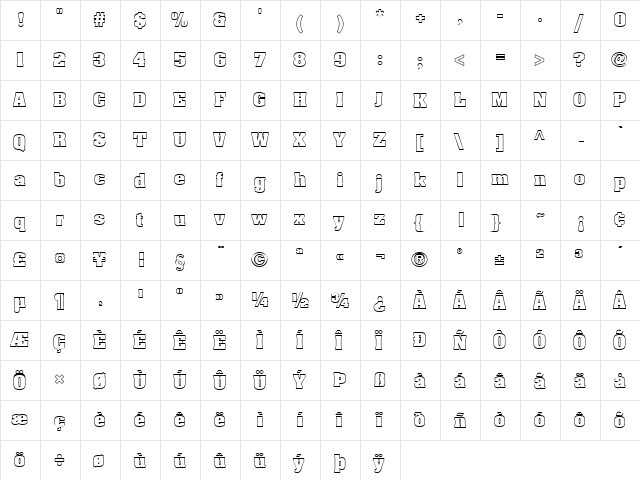 FZ BASIC 52 HOLLOW Normal  glyph index
