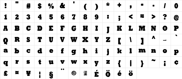 Tender Goliath Regular  glyph index