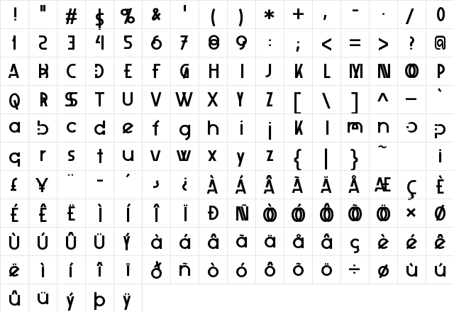 Xelita Regular  glyph index