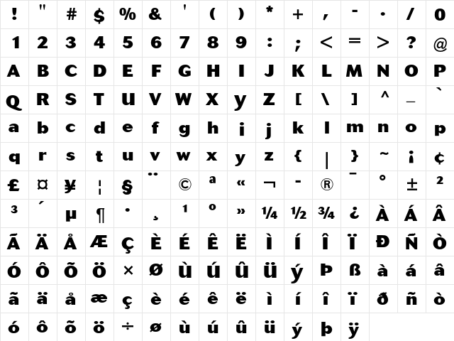 Cosmos Extra Bold  glyph index