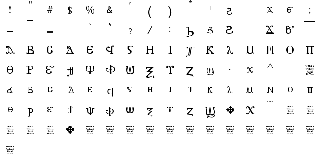 MENA 1 Regular  glyph index