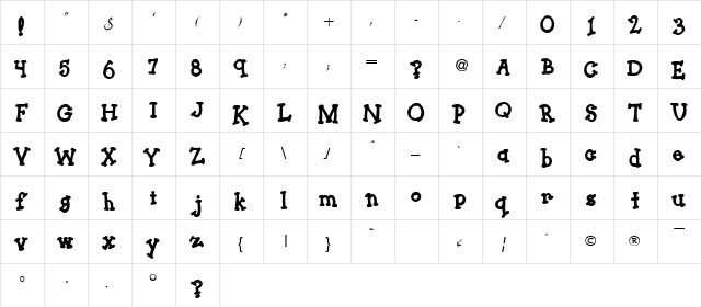 MudPie Regular  glyph index