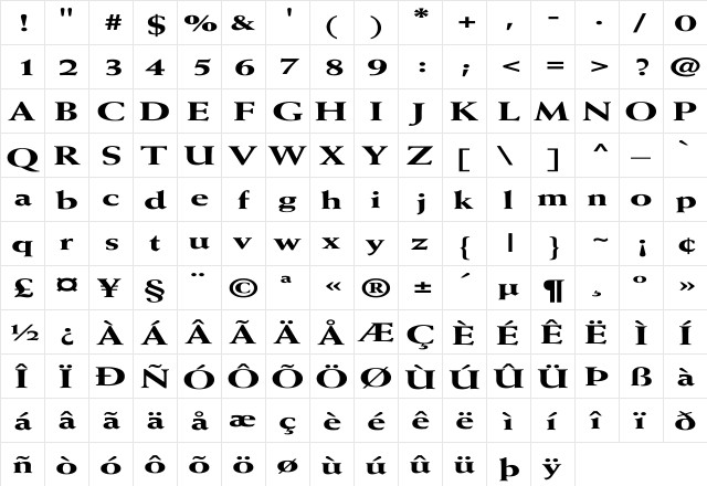 Weiss-ExtraBold Ex Regular  glyph index