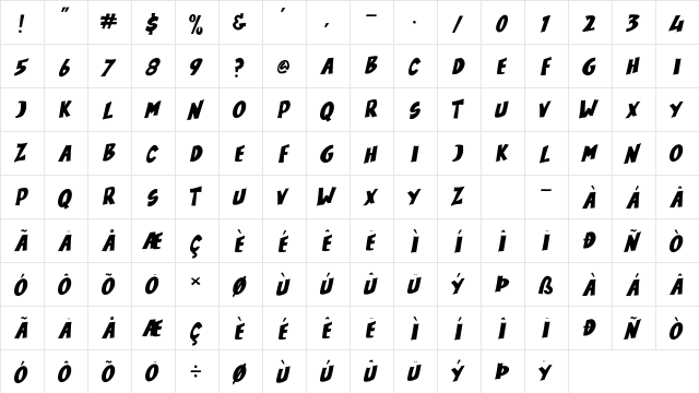 Houston Comics Personal Use Regular  glyph index