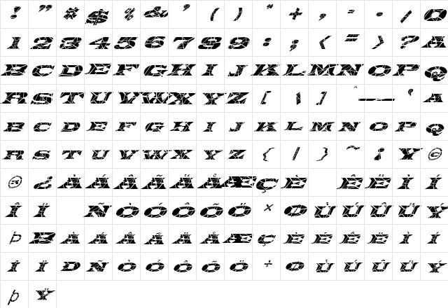 FZ JAZZY 26 CRACKED ITALIC Normal  glyph index