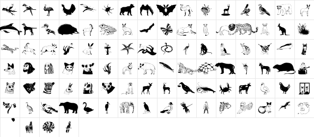 AnimalsAnywhere Regular  glyph index