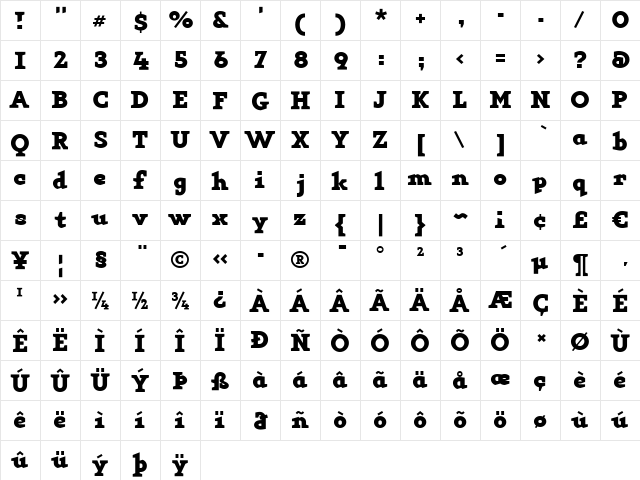 Key Bold  glyph index