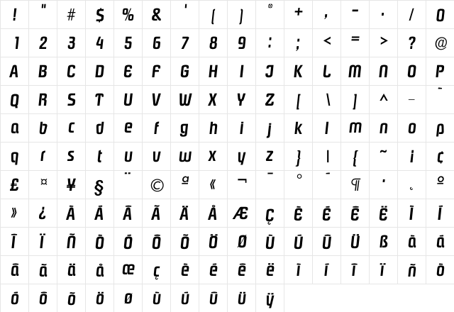 Ipasadena DemiBold  glyph index