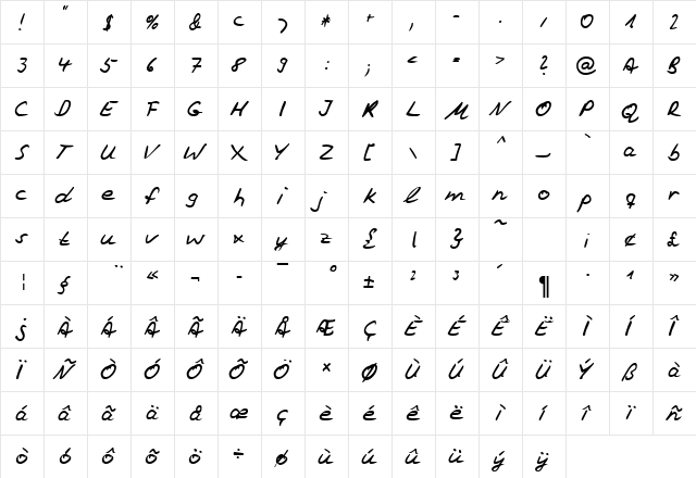HW Vincent DB Normal  glyph index