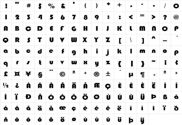 BlippoExt-Heavy Regular  glyph index