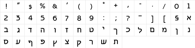 Benzion Regular  glyph index