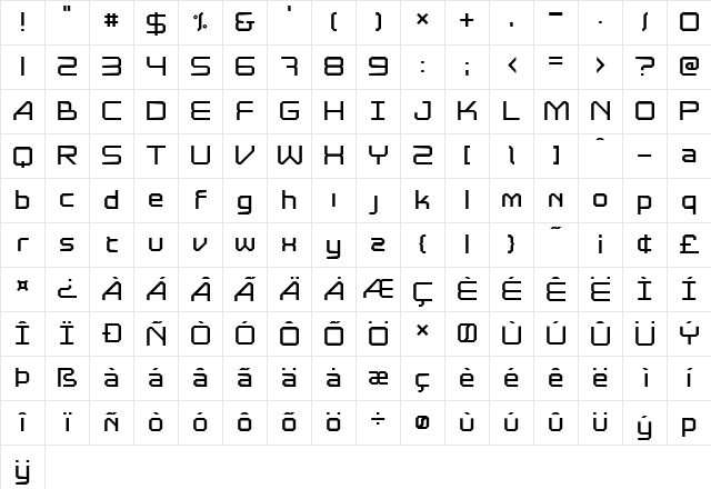 Astrolyte Regular  glyph index