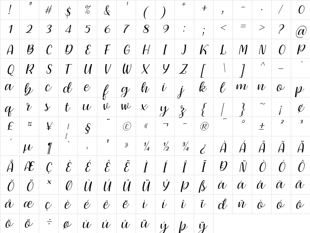 Dearly loved one Regular  glyph index