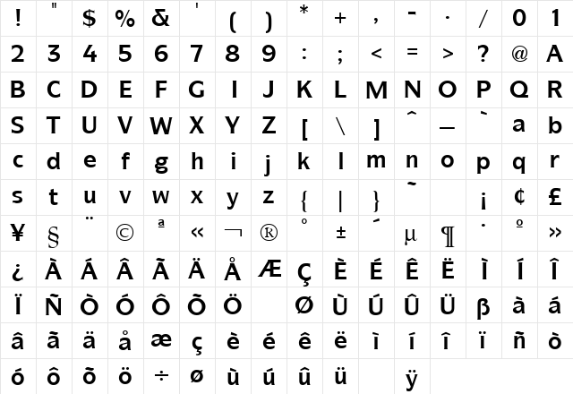 Symbol Bold  glyph index