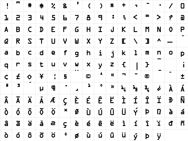 Optical A Bold  glyph index