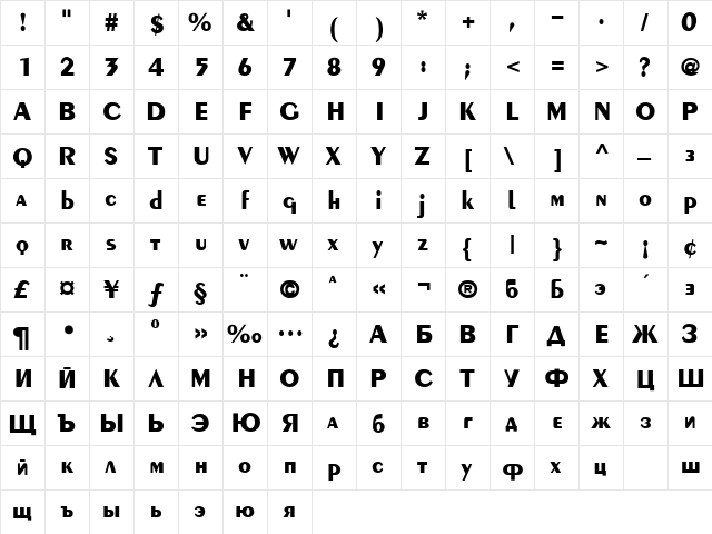 Pengvin-Bold Regular  glyph index