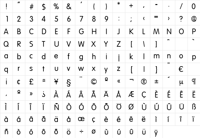 Volkswagen-Regular Regular  glyph index