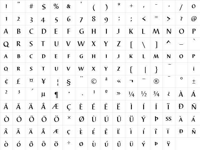 BarbedorSmc Bold  glyph index