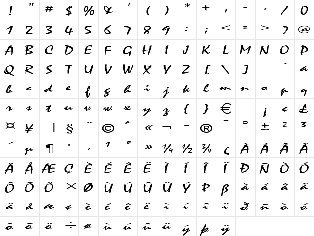 MysticExtended Normal  glyph index