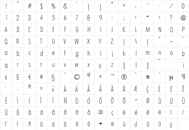 LimerickCdSerial-Xlight Regular  glyph index