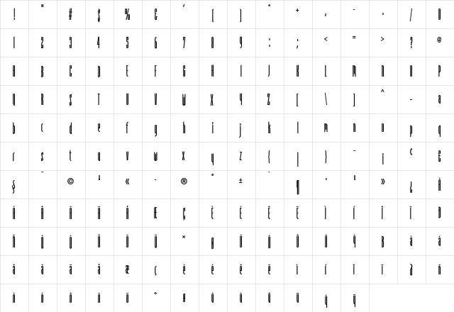 Nouveau Regular  glyph index