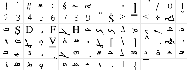 CalSyriac TR  glyph index