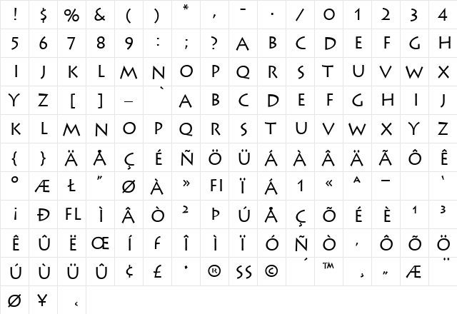 Lithos-Regular Regular  glyph index