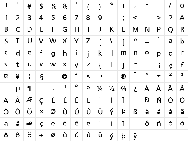 Frobisher Regular  glyph index
