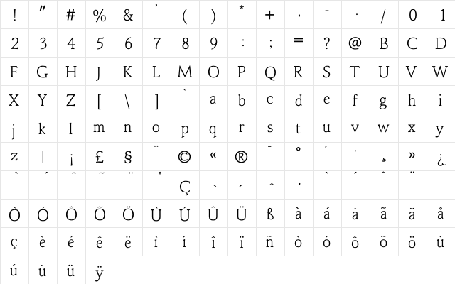 SainsburyLight Regular  glyph index