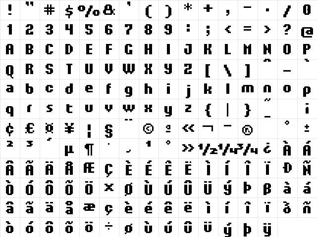 UF Orbital Bold Regular  glyph index