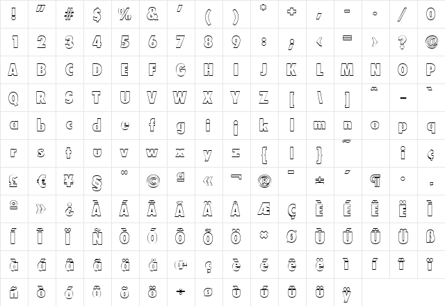 PeterBeckerCondOutline-ExtraBo ld-Regular  glyph index
