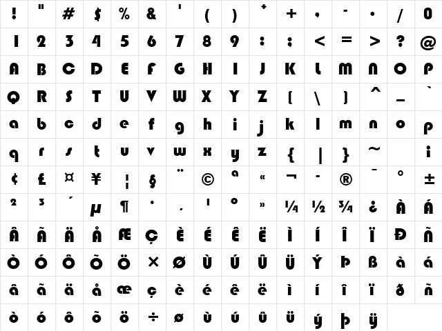 Blippo Black  glyph index