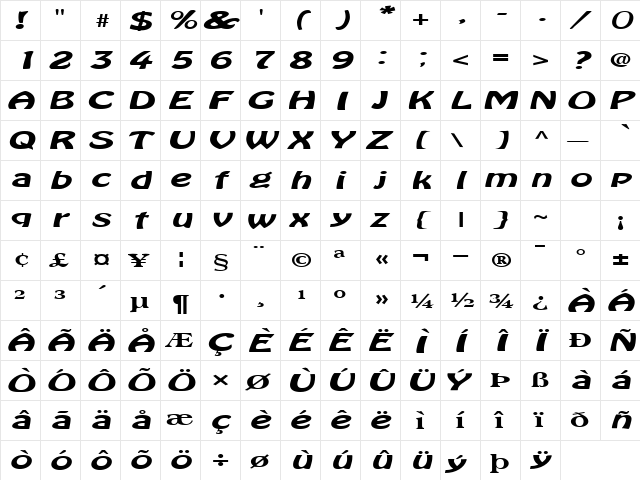 Batavia Regular  glyph index